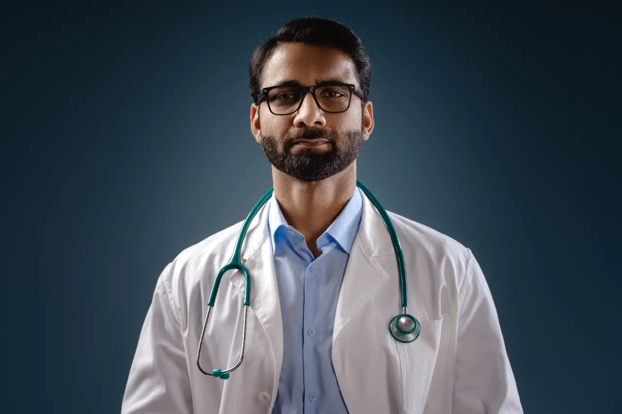 portrait of serious pensive bearded professional utc